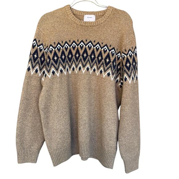 Old Navy Sweater Mens Extra Large Brown Fairisle Pullover Crew Knit Geometric XL - Picture 1 of 10